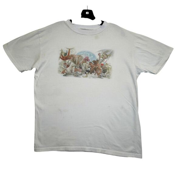 Vintage 90s Wildlife Safari Animal Graphic T-Shirt White  Nature Scene Size XL - Picture 1 of 4